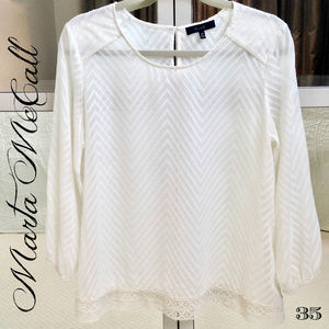 MP Sheer White Dotted Swiss 3/4 Sleeve Lace Edge